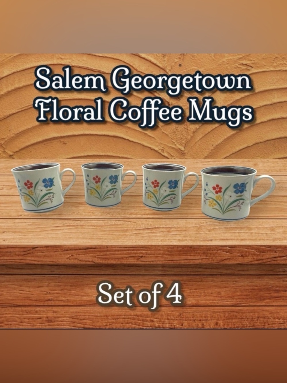 Salem Stoneware Georgetown Floral Coffee Mugs Set of 4